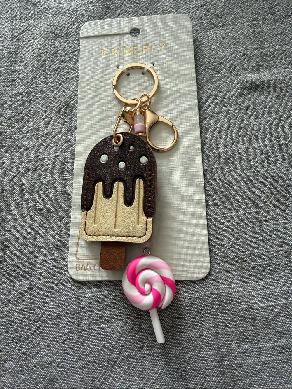 Emberly Chocolate & Cream Popsicle Keychain Bag charm - Pink Lollipop Charm